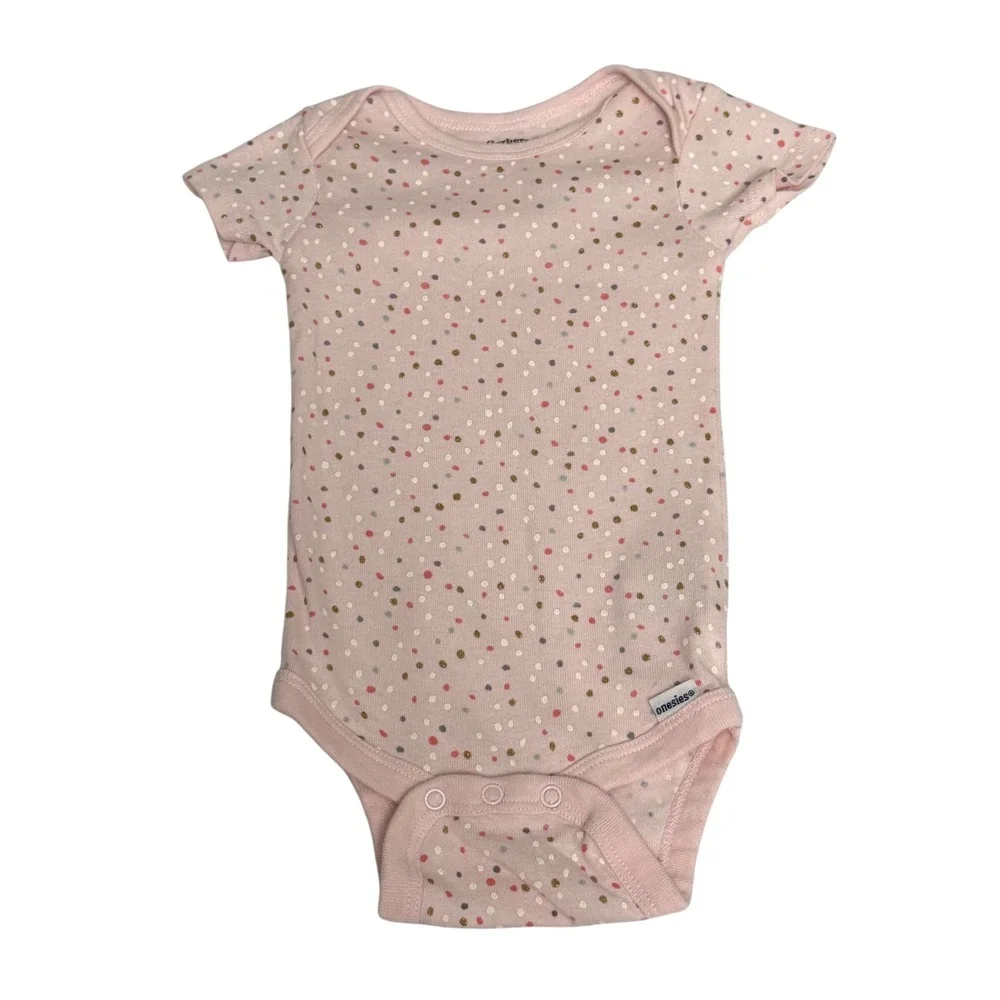 Gerber Baby Girls 3-6M Onesies 2 Pack Mint Floral Pink Polka Dot Cotton Snaps‎